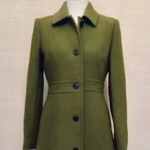 J. CREW Lady Day Coat, Double Cloth Wool, Olive Green, Size 6 - NWOT